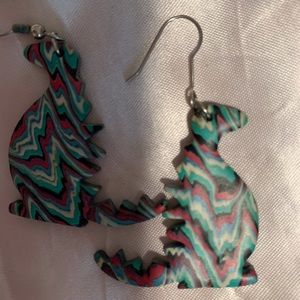 Rubber ‘Dinasour’ earrings, striped, 2.5 inches. Lightweight